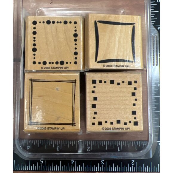 2003 Stampin Up! Around & About Wood Mounted Rubber Stamp Set Square Borders - Picture 1 of 4